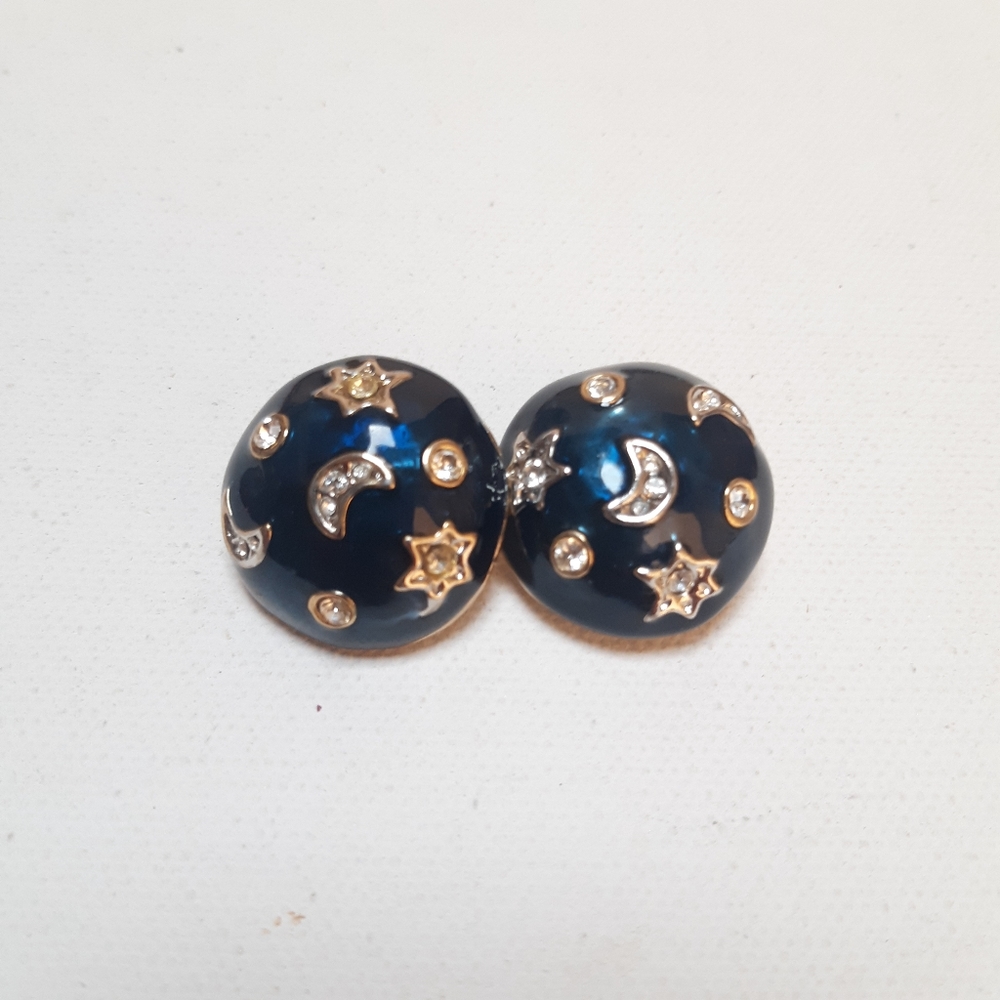 Round moon and stars rhinestone clip Earrings